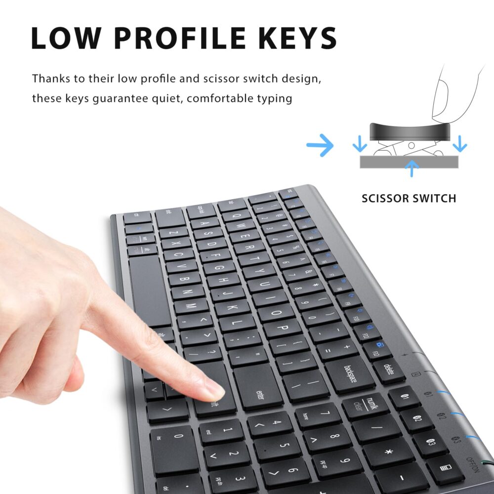 iClever BK10 Multi-Device Bluetooth Keyboard for Mac, Windows, Chrome OS, Android, iPad, iPhone, Rechargeable Wireless Keyboard Easy-Switch up to 3 Devices Grey Black - Image 5