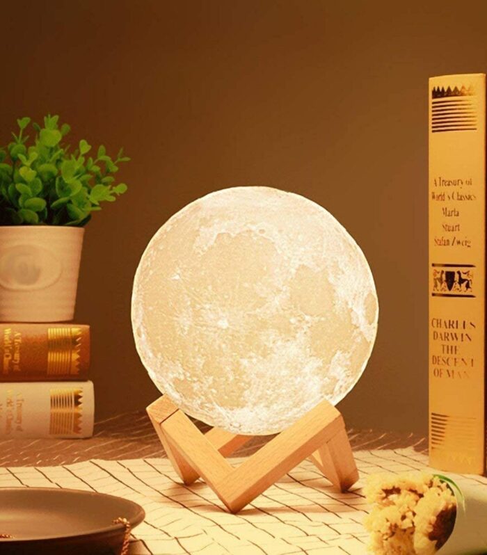 RUCON® 3D Moon Light lamp 7 Multi Colors Changing Touch Sensor for Adult and Kids with Wooden Stand Moon Night Lamp for Bedroom Home Decorations Light -15cm