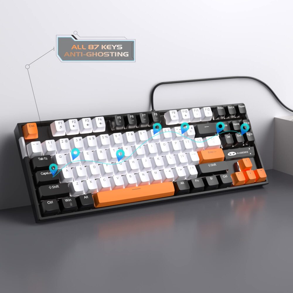 MageGee 75% Mechanical Gaming Keyboard with Yellow Switch, LED White Backlit Keyboard, 87 Keys Compact TKL Wired Computer Keyboard for Windows Laptop PC Gamer - White/Black - Image 6