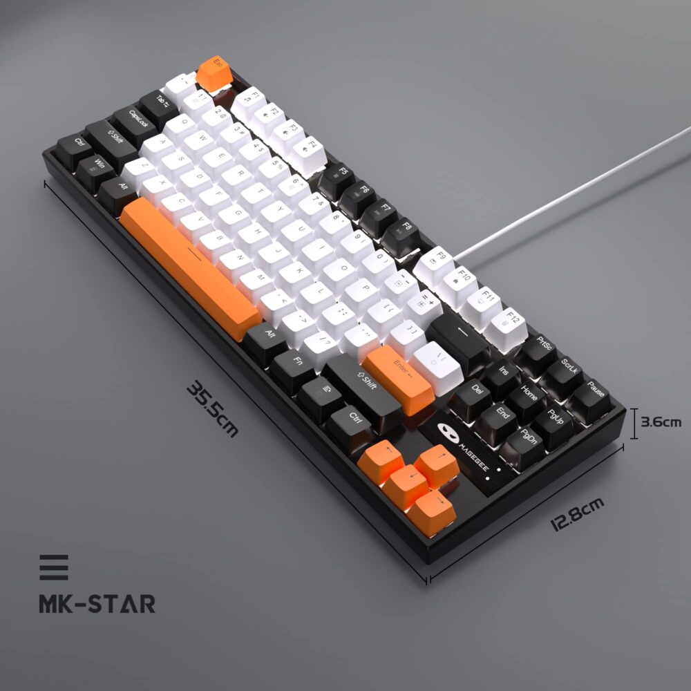 MageGee 75% Mechanical Gaming Keyboard with Yellow Switch, LED White Backlit Keyboard, 87 Keys Compact TKL Wired Computer Keyboard for Windows Laptop PC Gamer - White/Black - Image 2