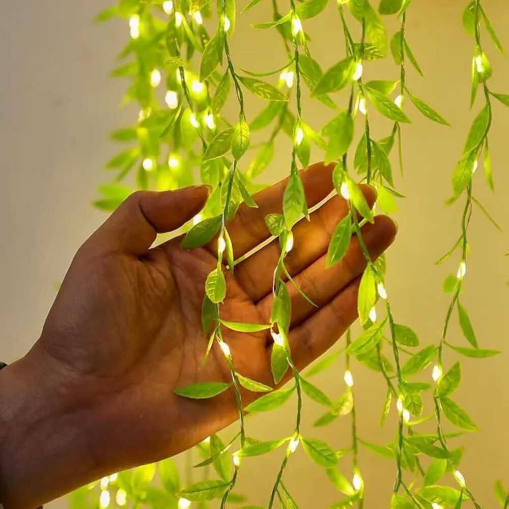 Desidiya ®Artificial Leaf Curtain LED String Light, 200 LEDs, 8 Modes, Adjustable Brightness, Perfect for Bedroom, Garden, Birthday & Festive Decor (10x3Feet, Green Color) Corded Electric