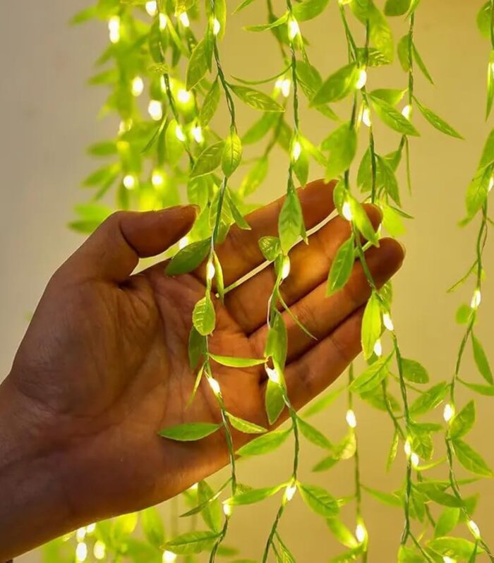 Desidiya ®Artificial Leaf Curtain LED String Light, 200 LEDs, 8 Modes, Adjustable Brightness, Perfect for Bedroom, Garden, Birthday & Festive Decor (10x3Feet, Green Color) Corded Electric