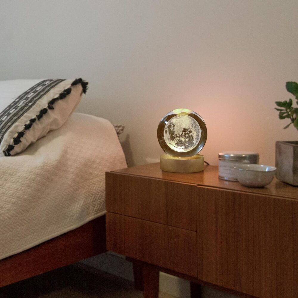 Desidiya Moon Crystal Ball Night Light,2.4 Inch Glass Ball Night LED Lamp with Woodern Base,Decorations Gifts for Men,Women,Kids,Boys,Girls | Gifts for Woman | Valentine Gifts - Image 8