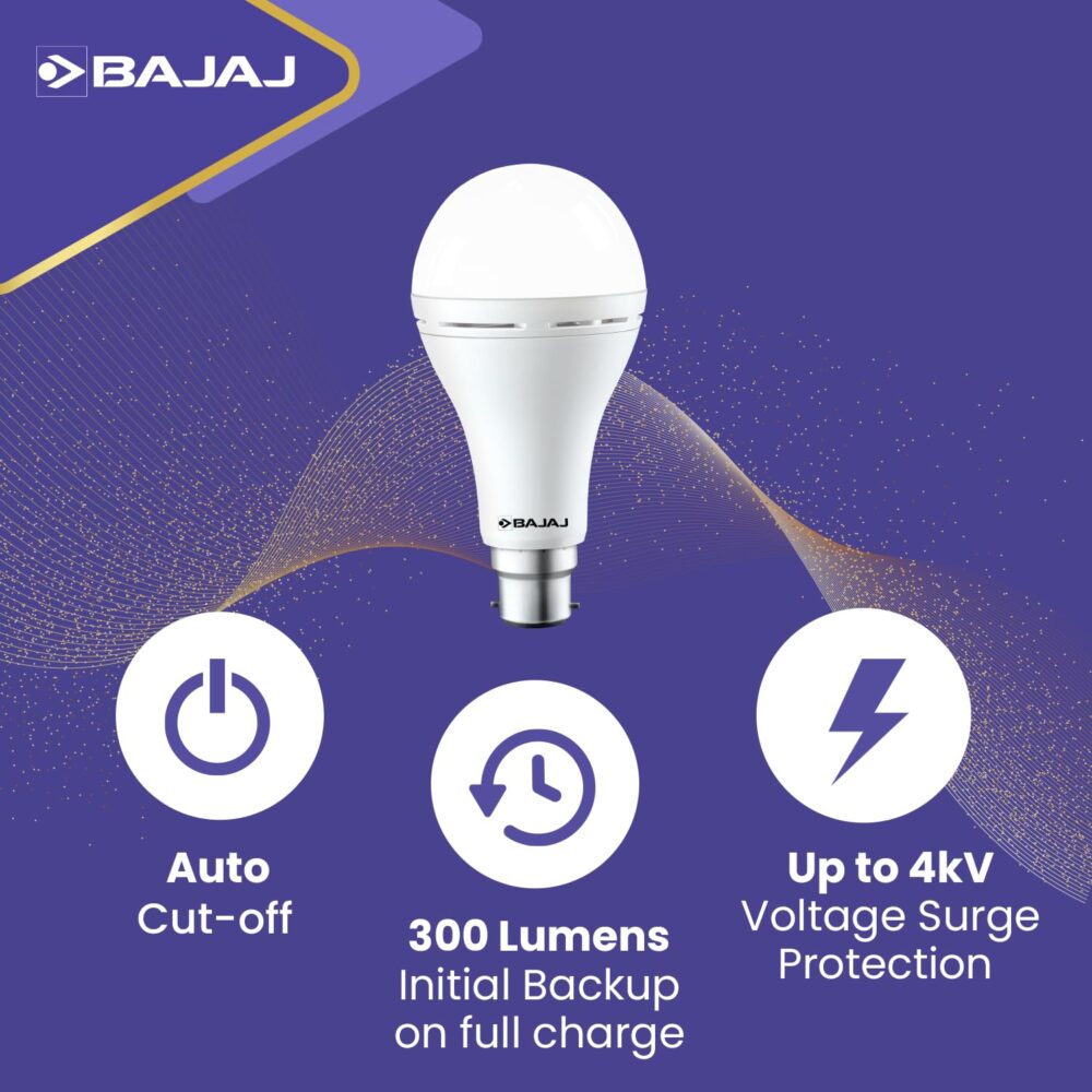 Bajaj LEDZ 12W Rechargeable Emergency Inverter LED Bulb | Cool Day Light | Upto 4 Hours Battery | B22D | 1 Year - Warranty (Pack of 1, White) - Image 5