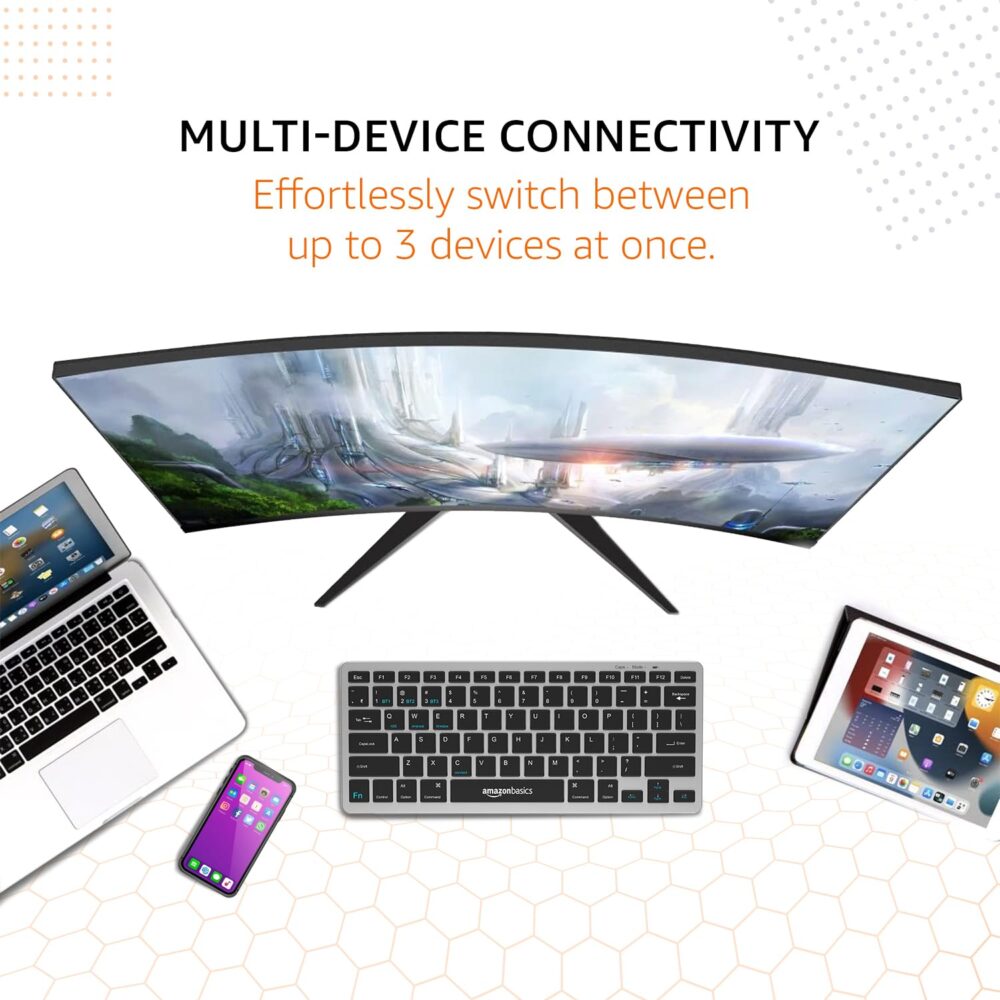 amazon basics Wireless Bluetooth Keyboard | Easy Switch for Up to 3 Devices | Ideal for Tablets & Mobiles | iOS, Windows, Android Compatible | Type C Port | Noiseless Keys | 78 Keys (Black and Grey) - Image 5