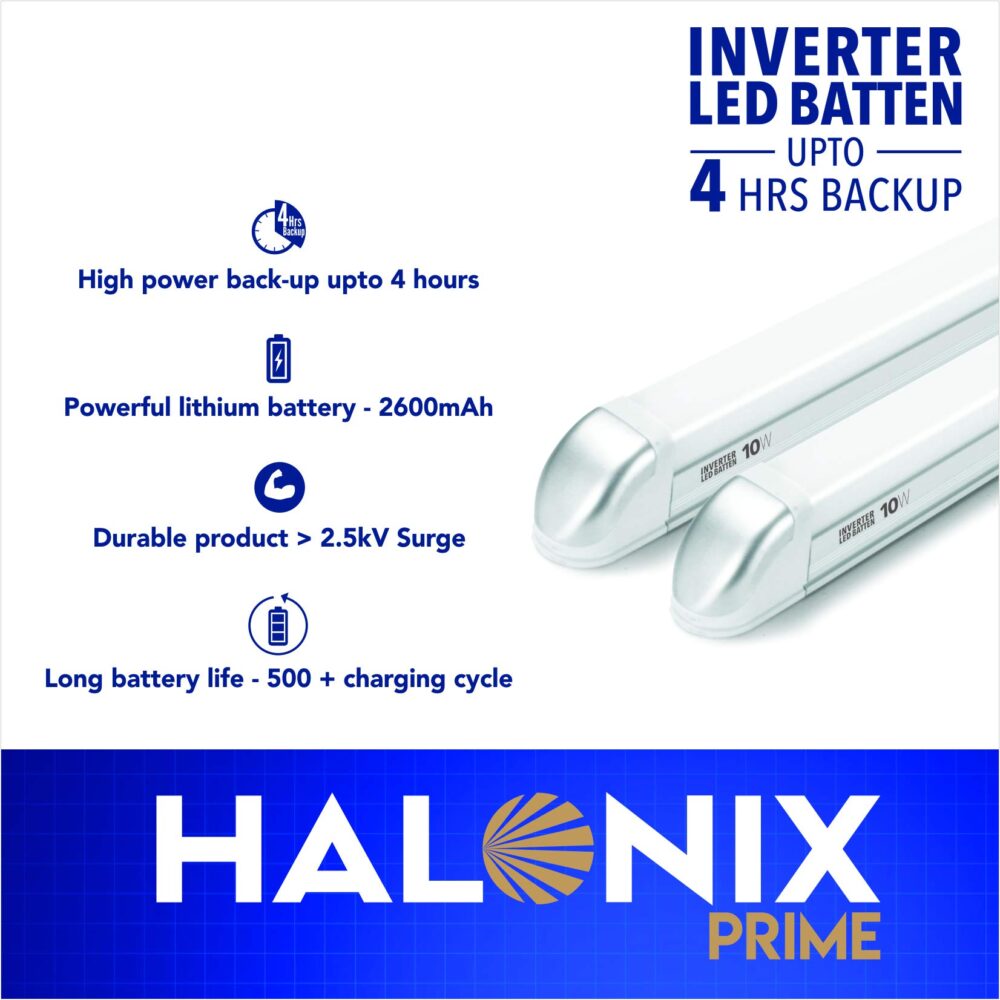 Halonix polycarbonate Prime 10W-2 ft Inverter Rechargeable Cool Day Light LED Batten - Image 3