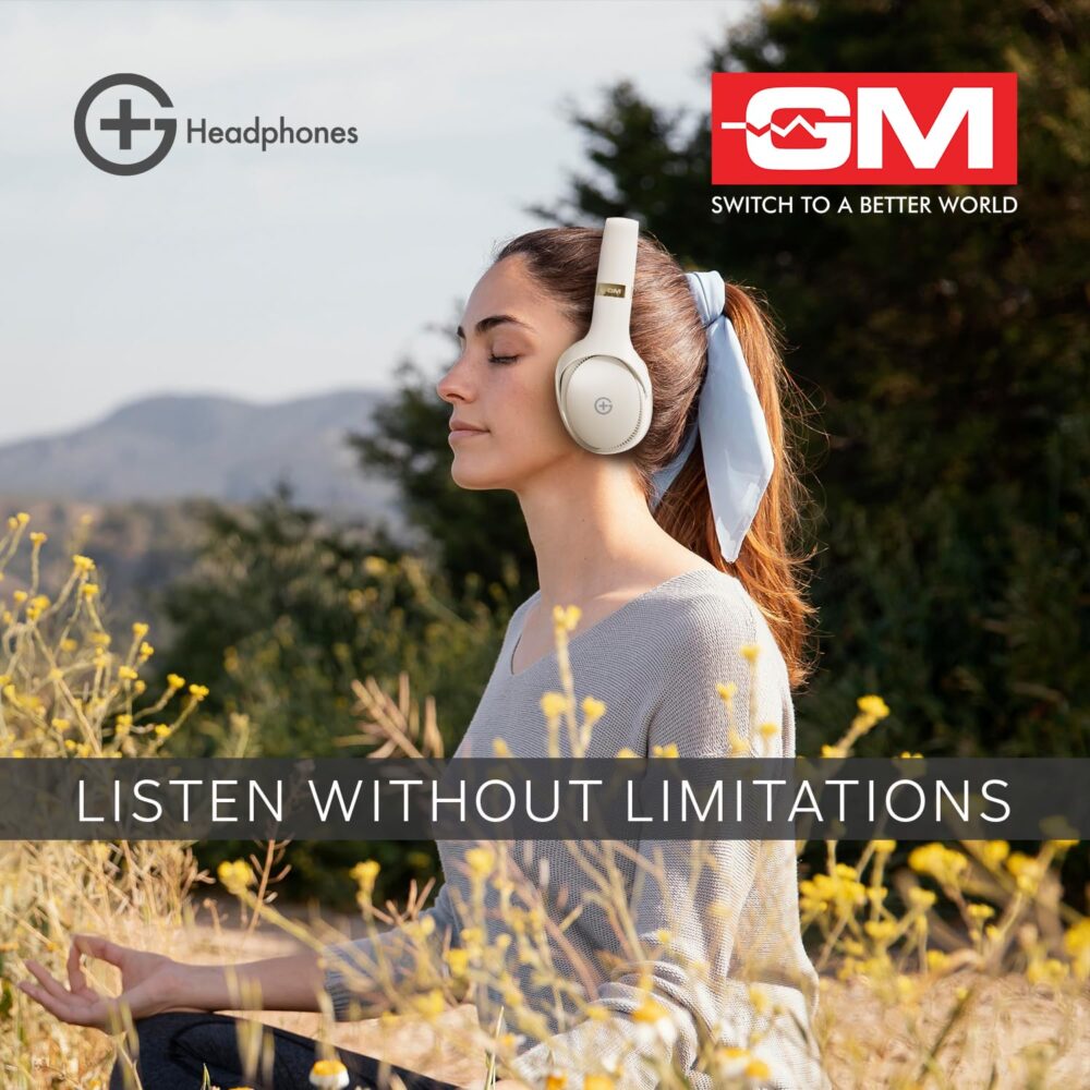 GM G+ Headphones, Over The Ear Headphones with Mic, BT 5.3, Pure Bass, 45ms Low Latency, Dual Pairing, 4 Play Modes (FM, Radio, SD Aux) 55H Playtime - White - Image 8