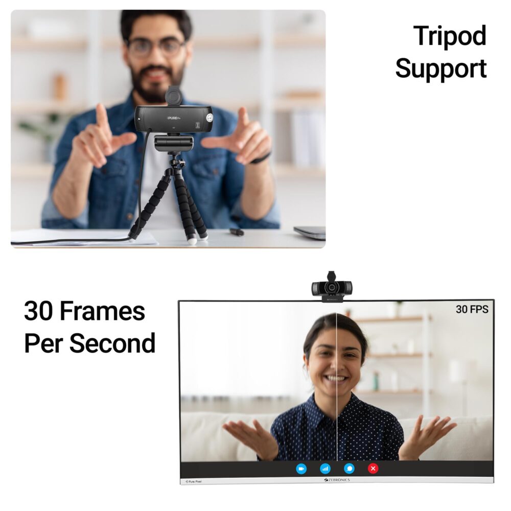 ZEBRONICS Pure Plus 4K Webcam, 3840 x 2160 (4K UHD), 30 FPS, Auto (Focus + White Balance + Brightness Correction), Built-in Microphone, Privacy Shutter, for Skype | Zoom | Meet | Teams - Image 5