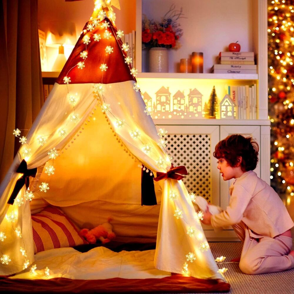 Desidiya® Christmas Decoration Lights, Snowflake String Lights Battery Operated Indoor Christmas Decorations, Waterproof Outdoor Light for Xmas Garden Patio Bedroom Party Decor - Warm White - Image 5