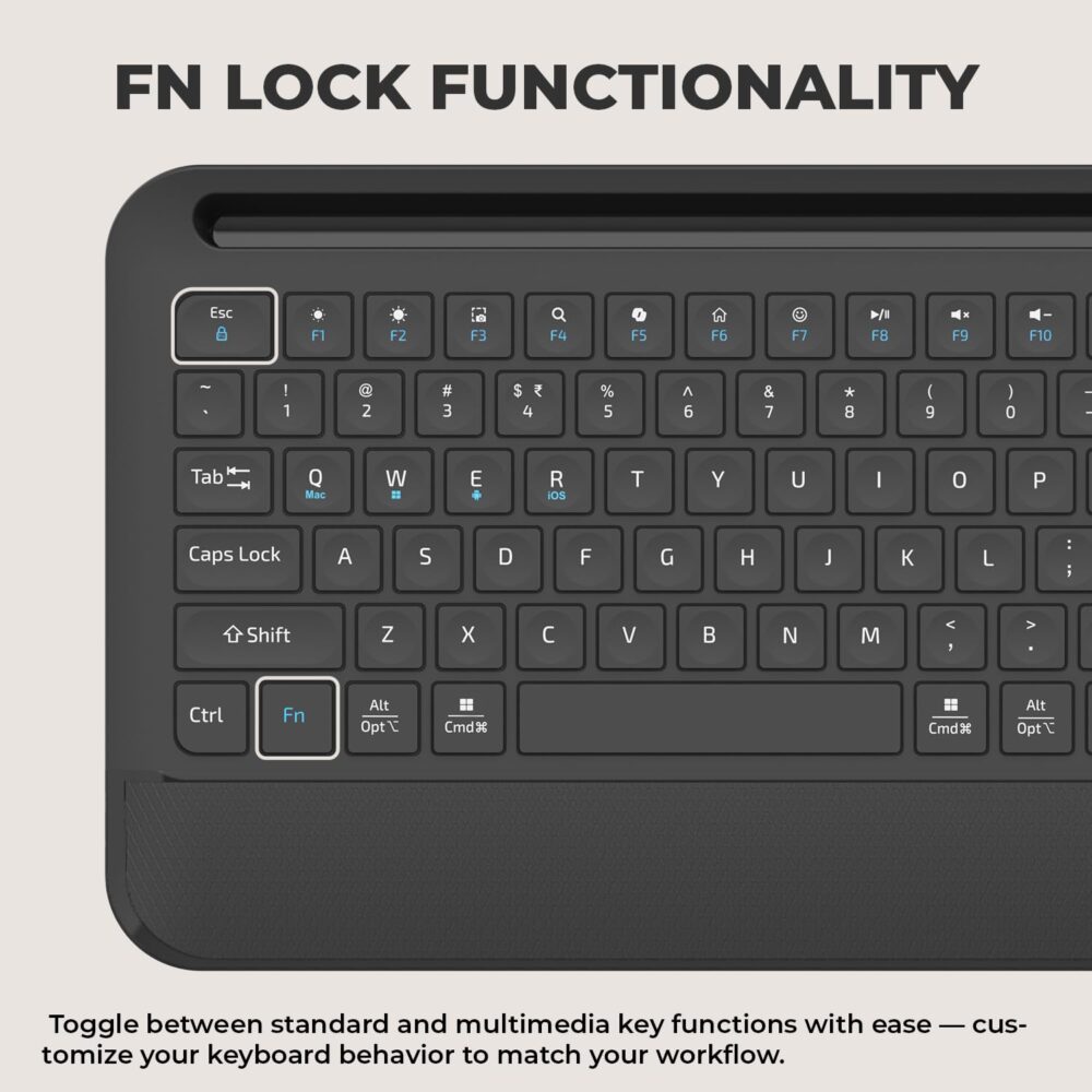 Amkette Optimus Pro Max Multi Device (4in1) Rechargeable Wireless Keyboard/Bluetooth Keyboard | One Click Device Switching and AI Access for MacOS, Windows, Android & iOS | Dual OS Layout (Black) - Image 6