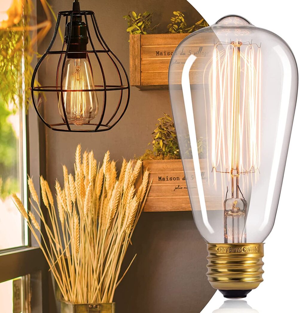 Desidiya ® Edison Tungsten Filament Antique Glass Light Bulbs Vintage Base E27 Bulb Yellow Light for Home Decoration, Living Room, Hall, Balcony, Restaurant Bar Lighting (Pack of 2). - Image 6