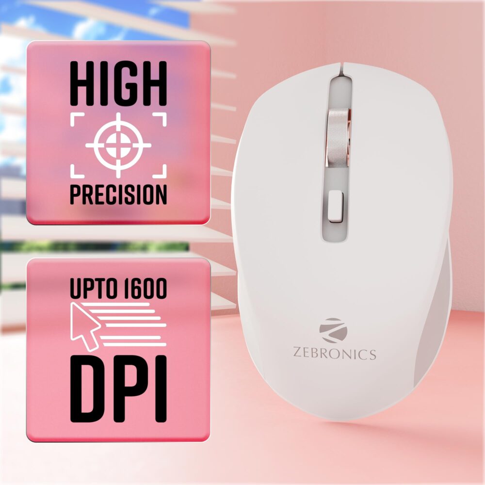 ZEBRONICS Zeb-Jaguar Wireless Mouse, 2.4GHz with USB Nano Receiver, High Precision Optical Tracking, 4 Buttons, Plug & Play, Ambidextrous, for PC/Mac/Laptop (White+Grey) - Image 4