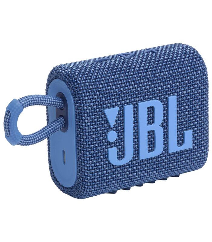 JBL Go 3 Eco with eco-Friendly Recycled Materials and Packaging, Wireless Portable Bluetooth Speaker, Pro Sound, Vibrant Colors with Rugged Fabric Design, Waterproof, Type C (Without Mic, Blue)