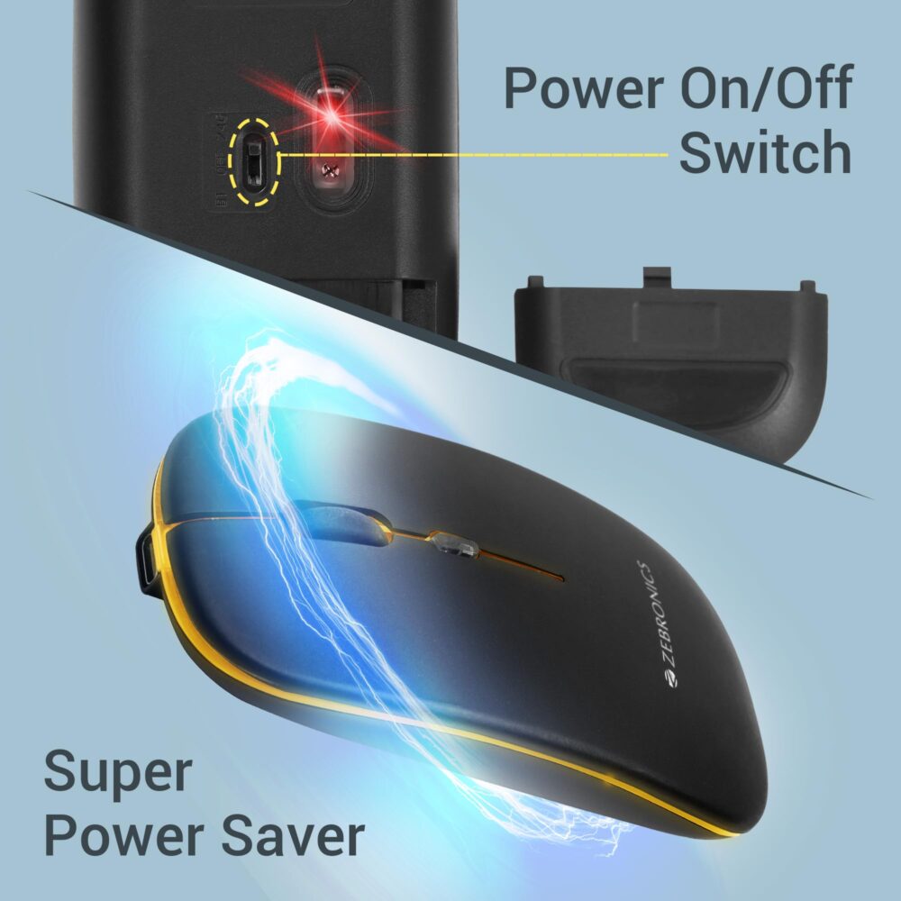 ZEBRONICS Blanc Slim Wireless Mouse with Rechargeable Battery, BT + 2.4GHz, 4 Buttons, 800/1200/1600 DPI, Silent Operation, Multicolor LED Lights - Image 2
