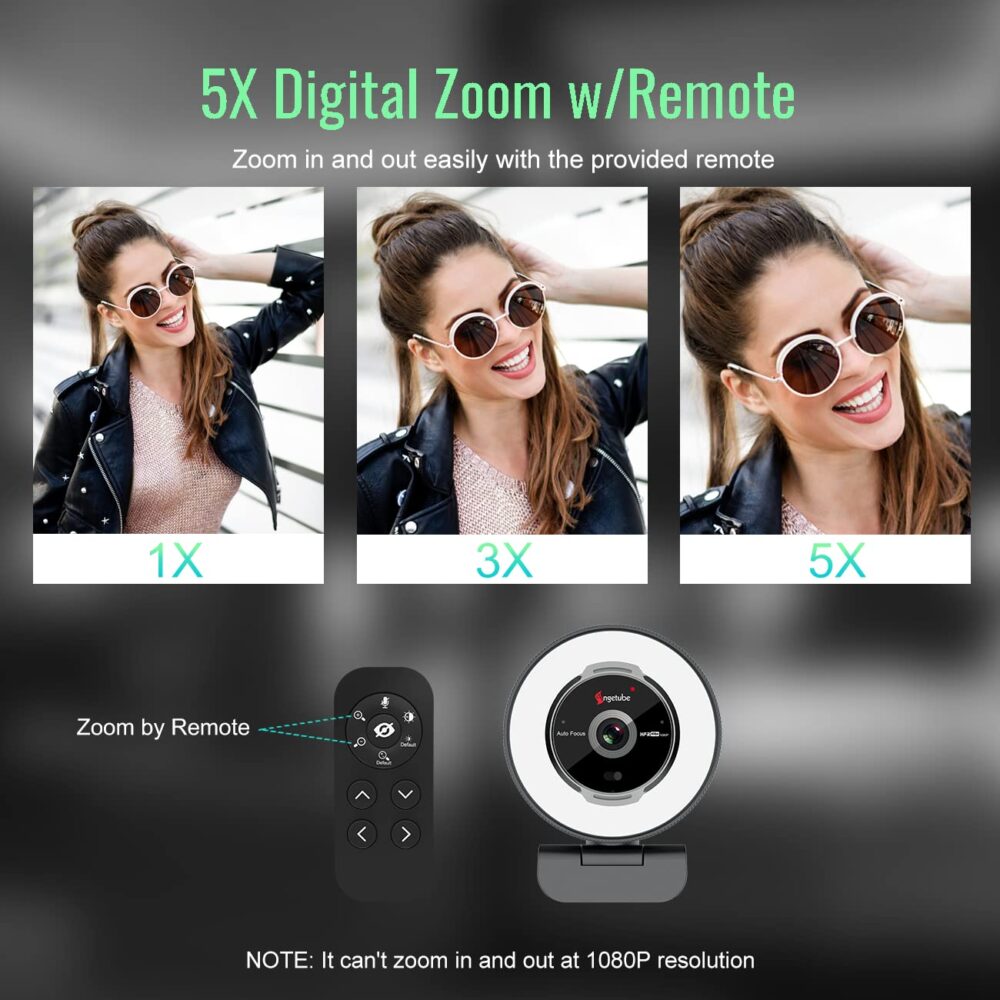 Angetube Streaming Webcam with Microphone: 1080P 60FPS USB Web Cam with Ring Light and Remote Control - HD Web Camera with 5X Digital Zoom Built in Privacy Cover,for PC|Computer|Laptop|Mac|Desktop - Image 4
