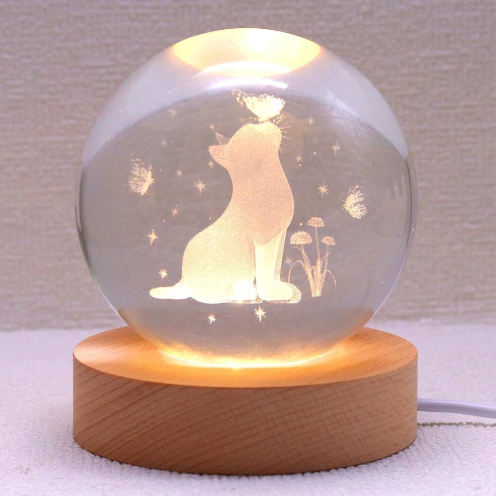 VEDETIC Cat Crystal Ball Night Light, 2.4 Inch Glass Ball Night Lamp with Woodern Base, Decorations Gifts for Men, Women, Kids, Boys, Girls,Teens (H- Cat Crystal Ball Lamp) - Led