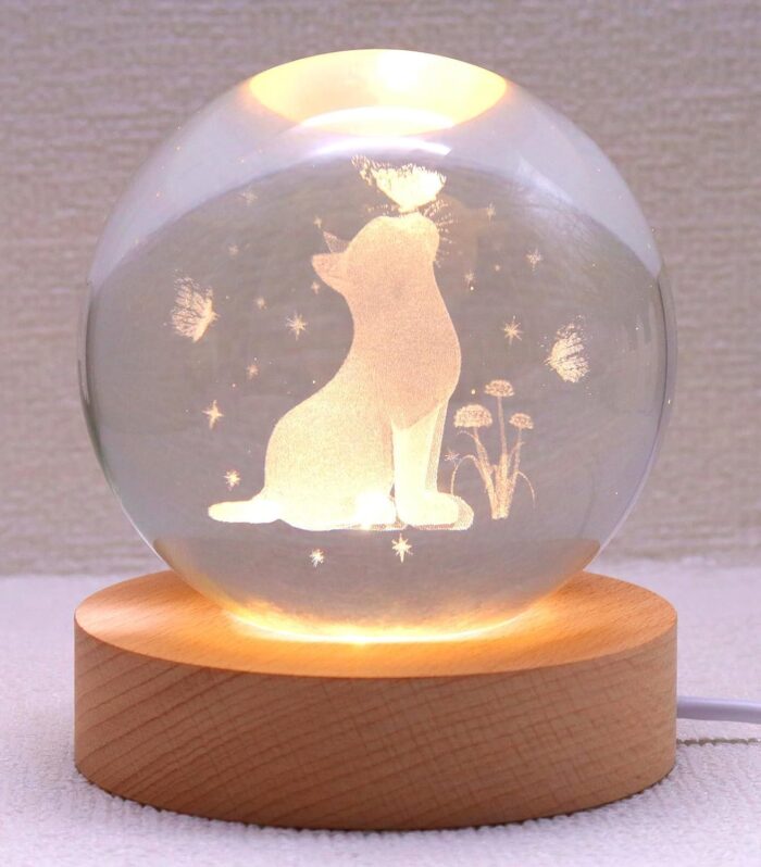 VEDETIC Cat Crystal Ball Night Light, 2.4 Inch Glass Ball Night Lamp with Woodern Base, Decorations Gifts for Men, Women, Kids, Boys, Girls,Teens (H- Cat Crystal Ball Lamp) - Led