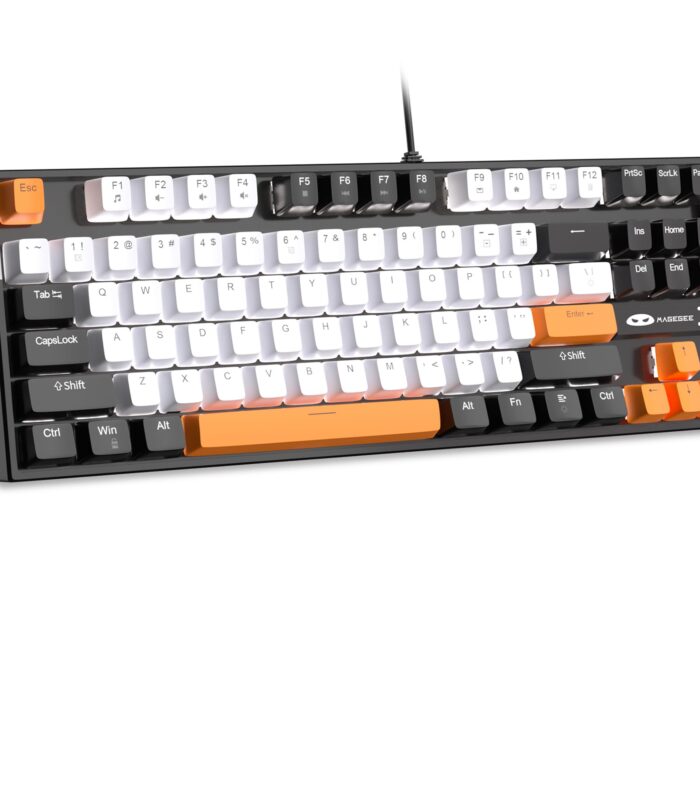 MageGee 75% Mechanical Gaming Keyboard with Yellow Switch, LED White Backlit Keyboard, 87 Keys Compact TKL Wired Computer Keyboard for Windows Laptop PC Gamer - White/Black