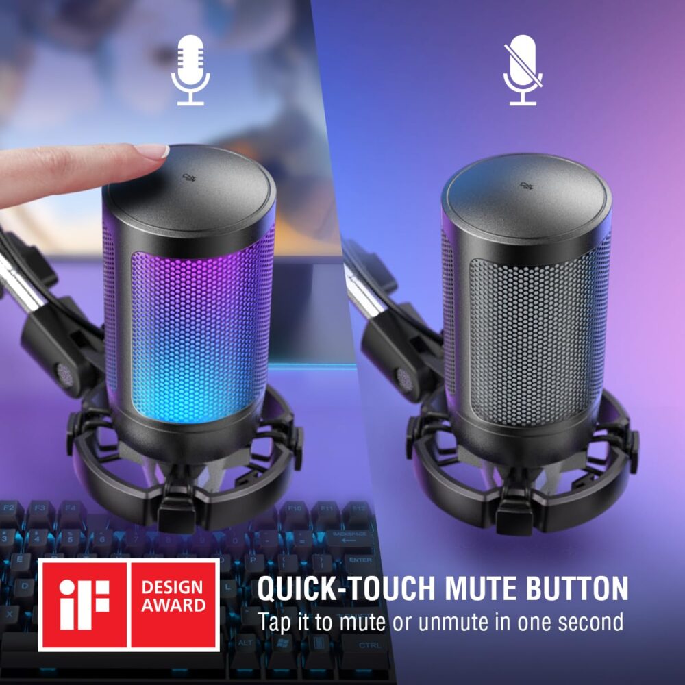 FIFINE USB Gaming Microphone Kit, Plug & Play for PC, PS4/5, 192 kHZ Condenser Cardioid Microphone Set with Mute Button, Volume Gain, RGB, Arm Stand, for Streaming, Discord, Twitch, Video, Youtube-A6T - Image 7