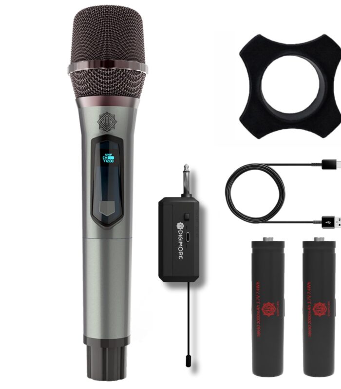 DIGIMORE UHF Wireless Microphone for Singing | 6Hrs Battery | 160ft Range | Type-C Charging | Professional Cordless UHF Mic for House Parties, Outdoor Party, Singing, Classroom, Chruch (D-340)