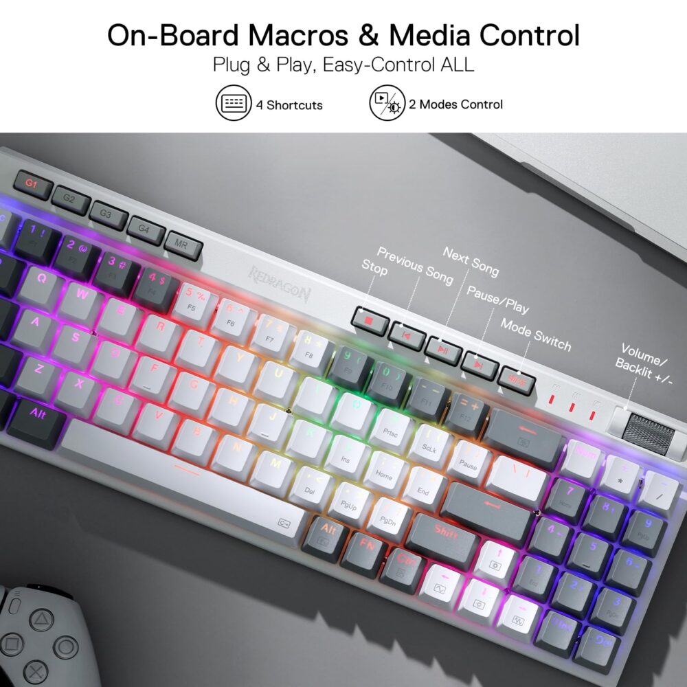 Redragon K655 75% RGB Wired Mechanical Gaming Keyboard, 78 Keys Hot-Swap Mechanical Keyboard w/Aluminum Cover Board, Upgraded Socket and Onboard Macro/Media Keys, Quiet Linear Red Switch - Image 7