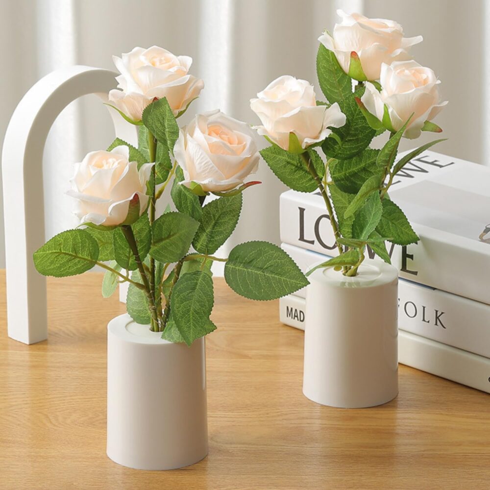 One94Store LED Rose Lamp – Romantic Bedside Night Light, Simulation Bouquet for Home, Bedroom, Wedding & Decorative Display Warm White (White Rose) - Image 2
