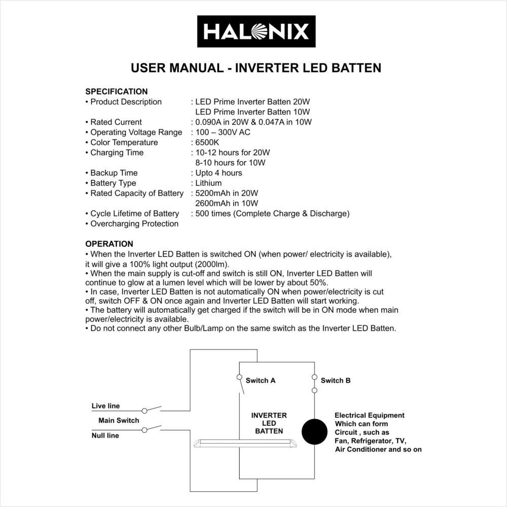 Halonix polycarbonate Prime 10W-2 ft Inverter Rechargeable Cool Day Light LED Batten - Image 2
