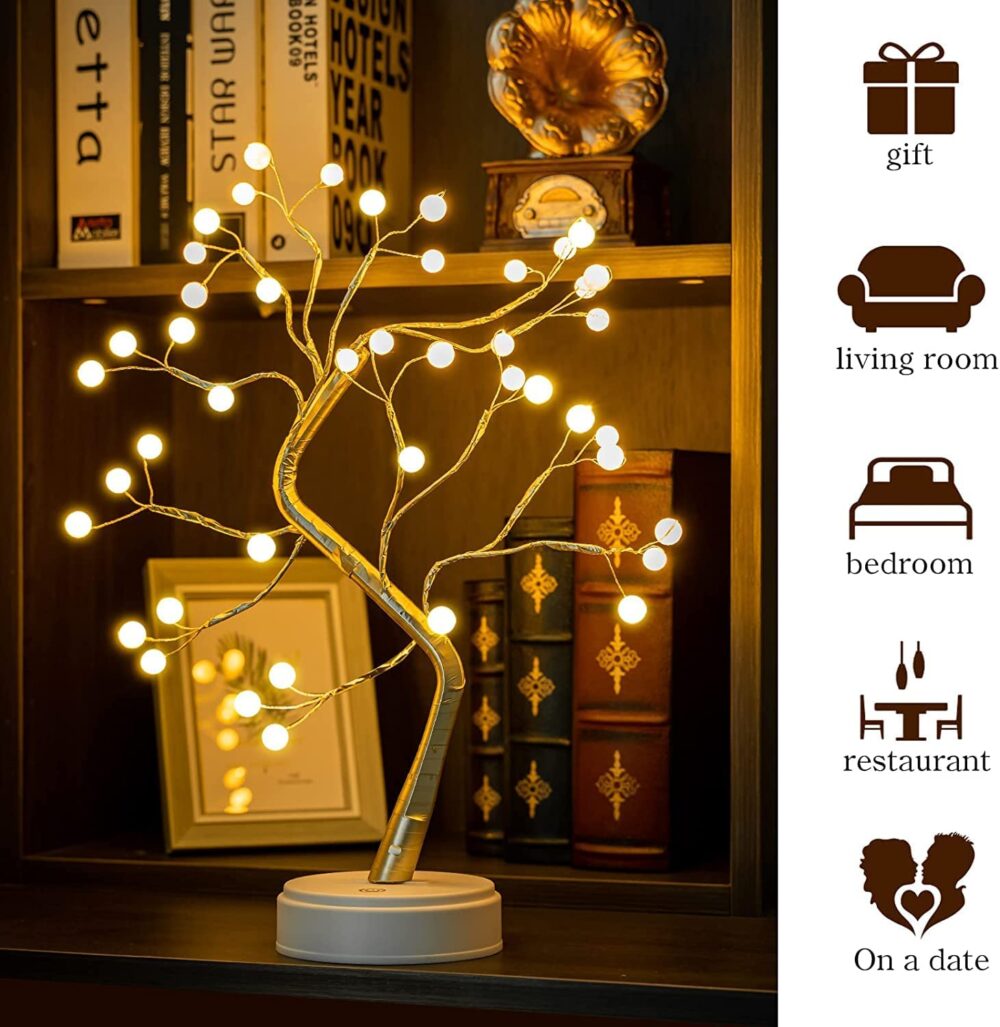 REFULGIX 36 LED Pearl Bonsai Tree Lamp with Touch Switch | USB & Battery Operated Decorative Light for Home, Bedroom, Festival, Gift Use (Warm White, Pack of 1) - Image 6