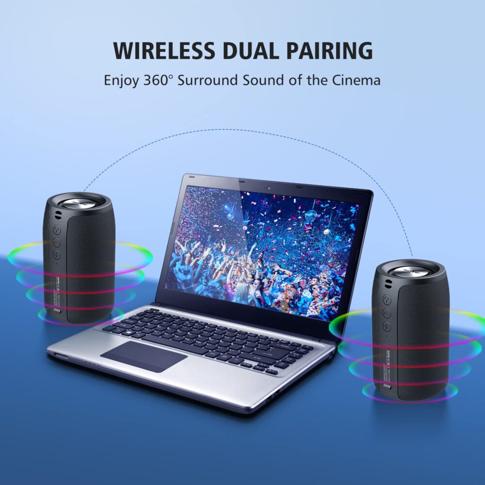 Zealot Portable Bluetooth Speaker,Wireless Speaker,S32 Samll Outdoor Speaker, Waterproof IPX5, Stereo Pairing/USB/MIC/TF Card/AUX for iOS Andriod Gift for Men,Kids -Black - Image 4