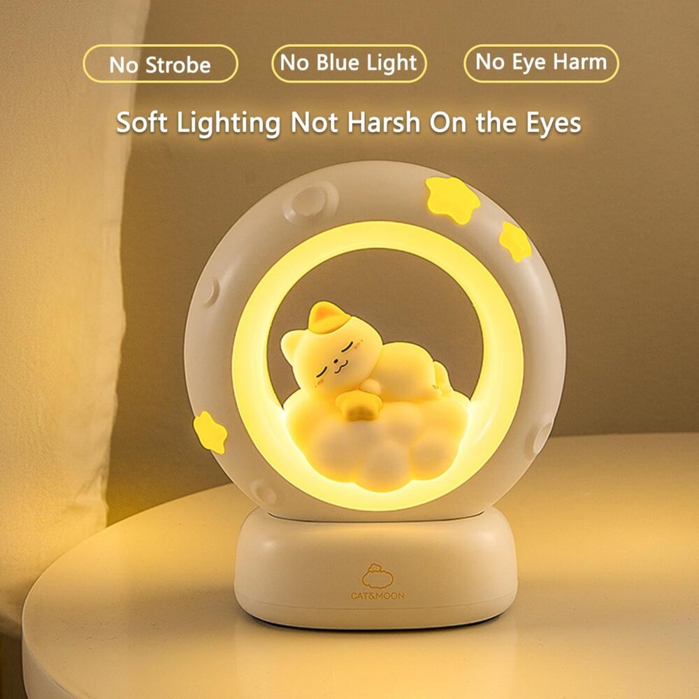 KRIVAZ Space Kitty LED Night Light for Kids, Nursery Night Light, Table Lamp, Animal Kitty Bedside Decor Lamp with Dimmable for Gifts for Girls Baby Cat Lovers (Cat) - Image 3