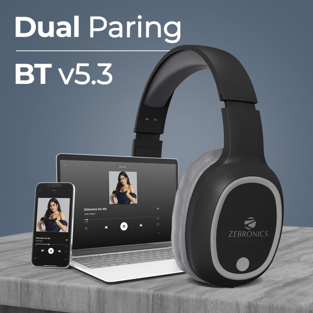 ZEBRONICS THUNDER Bluetooth 5.3 Wireless Headphones with 60H Backup, Gaming Mode, Dual Pairing, ENC, AUX, Micro SD, Voice assistant, Comfortable Earcups, Call Function(Black) - Image 3
