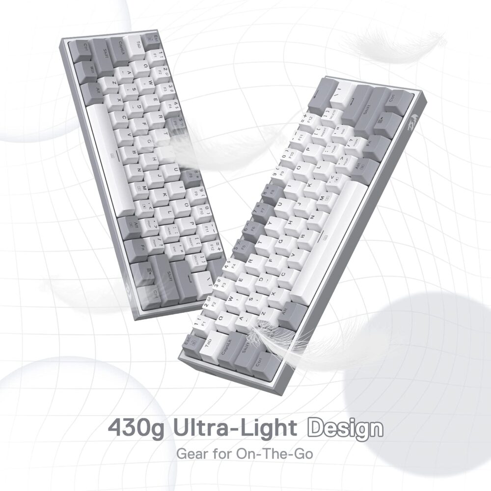Redragon K617 Fizz 60% Wired RGB Gaming Keyboard, 61 Keys Compact Mechanical Keyboard w/White and Grey Color Keycaps, Linear Red Switch, Pro Driver/Software Supported - Image 8