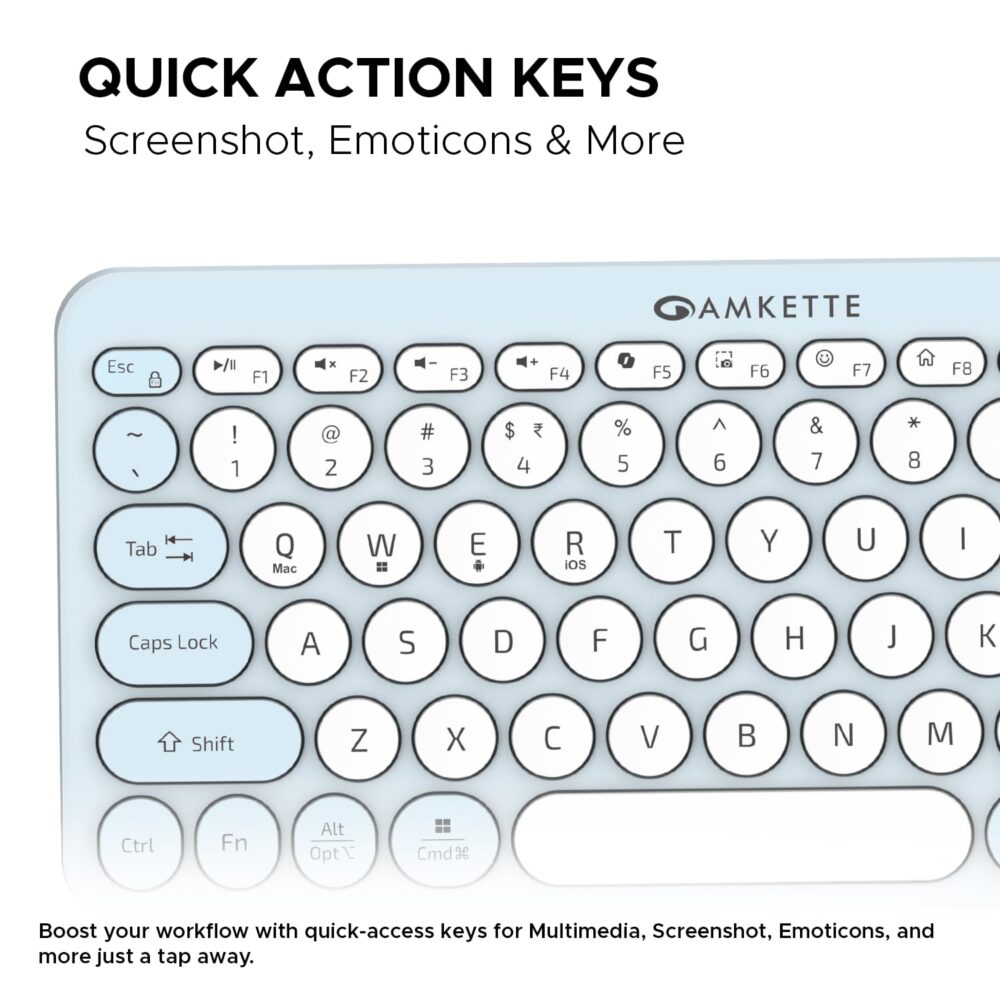 Amkette New and Improved Optimus BT 4 in 1 Multi Device Wireless Keyboard/Bluetooth Keyboard | One Click Device Switching and AI Access for Windows, MacOs, Android and iOS, Dual OS Layout (Blue) - Image 6