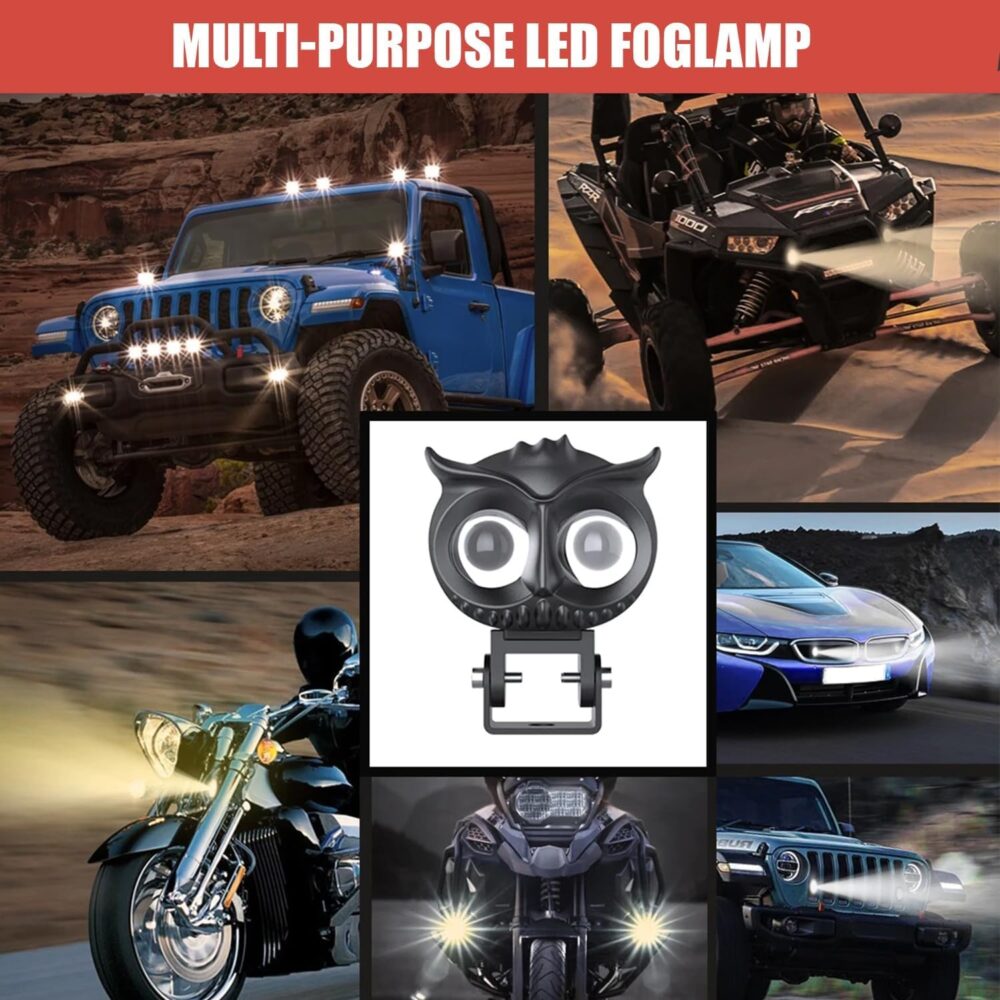 Pivalo PV4LED1 20W Owl Shape 12-85V Metal Body Fog Light Super Bright Spot Flood Beam Driving Lamp with Handlebar Switch for Motorcycle Cars Bikes & SUV (White Light, Pack of 1) - Image 3