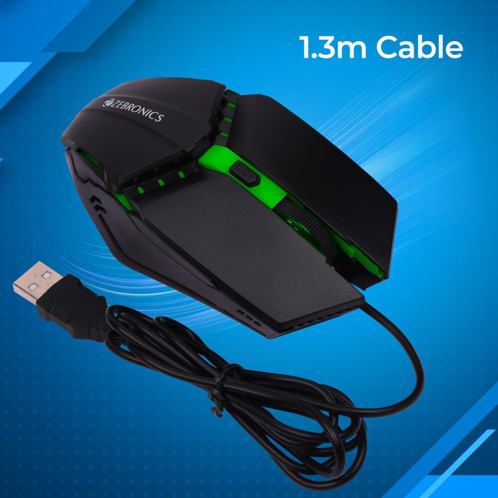 ZEBRONICS PHERO Wired Gaming Mouse with up to 1600 DPI, Rainbow LED Lights, DPI Switch, High Precision, Plug & Play, 4 Buttons - Image 5
