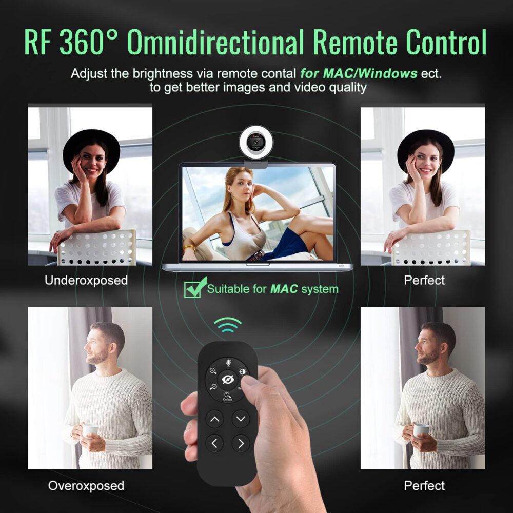 Angetube Streaming Webcam with Microphone: 1080P 60FPS USB Web Cam with Ring Light and Remote Control - HD Web Camera with 5X Digital Zoom Built in Privacy Cover,for PC|Computer|Laptop|Mac|Desktop - Image 5