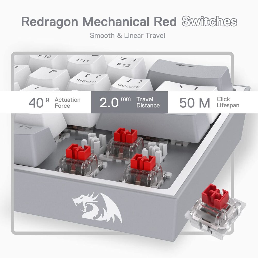 Redragon K617 Fizz 60% Wired RGB Gaming Keyboard, 61 Keys Compact Mechanical Keyboard w/White and Grey Color Keycaps, Linear Red Switch, Pro Driver/Software Supported - Image 6