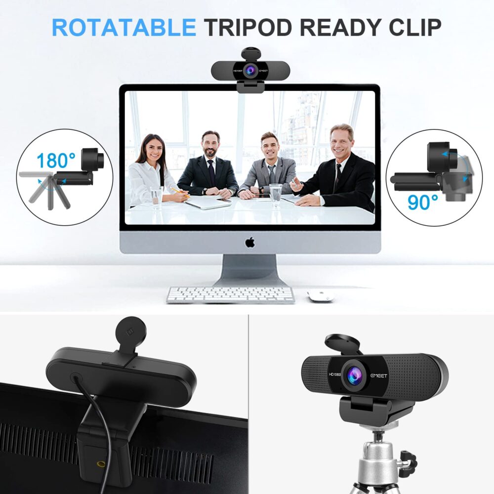 1080P Webcam with Microphone, eMeet C960 Web Camera, 2 Mics Streaming Webcam with Privacy Cover, 90°View Computer Camera, Plug&Play USB Webcam for Calls/Conference, Zoom/Skype/YouTube, Laptop/Desktop - Image 4