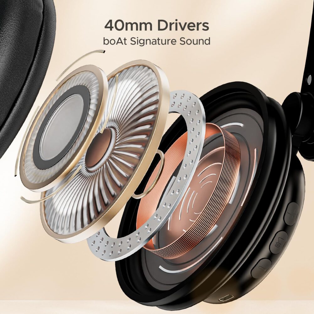 boAt Rockerz 450, 15 HRS Battery, 40mm Drivers, Padded Ear Cushions, Integrated Controls, Dual Modes, On Ear Bluetooth Headphones, Wireless Headphone with Mic (Luscious Black) - Image 6