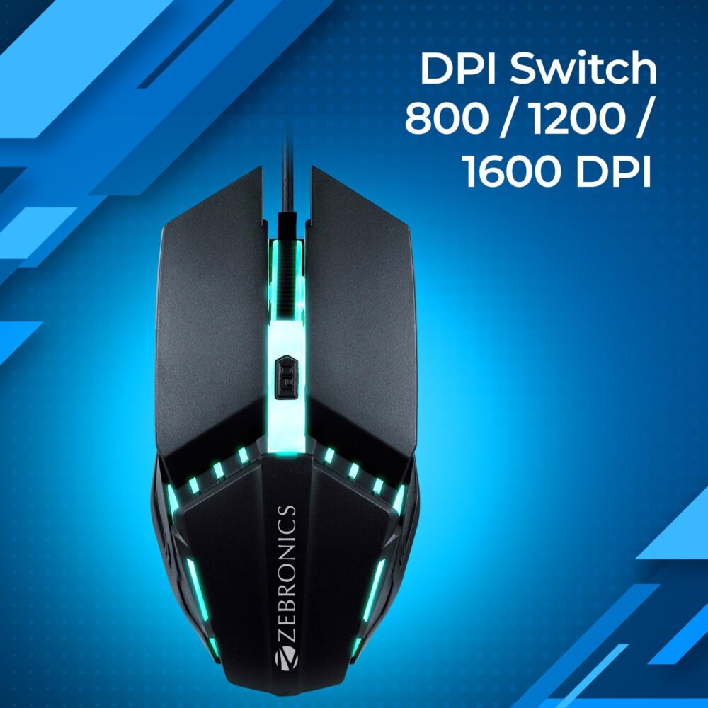 ZEBRONICS PHERO Wired Gaming Mouse with up to 1600 DPI, Rainbow LED Lights, DPI Switch, High Precision, Plug & Play, 4 Buttons - Image 7