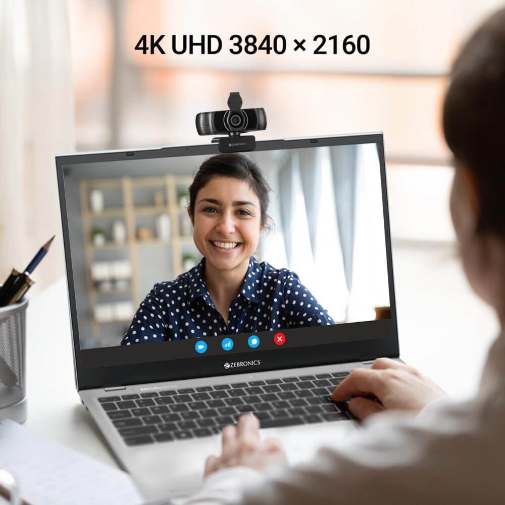 ZEBRONICS Pure Plus 4K Webcam, 3840 x 2160 (4K UHD), 30 FPS, Auto (Focus + White Balance + Brightness Correction), Built-in Microphone, Privacy Shutter, for Skype | Zoom | Meet | Teams - Image 7