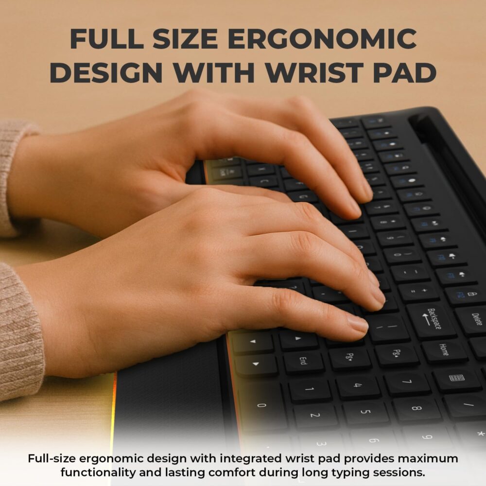 Amkette Optimus Pro Max Multi Device (4in1) Rechargeable Wireless Keyboard/Bluetooth Keyboard | One Click Device Switching and AI Access for MacOS, Windows, Android & iOS | Dual OS Layout (Black) - Image 3