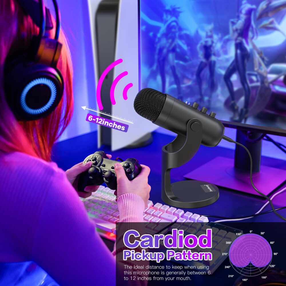 zealsound USB Microphone, Condenser Computer Mic, Plug & Play Gaming Microphone for Phone/PS4/PS5, Headphone Output, Volume Control, Mic Gain Control, Mute Button, YouTube Podcasting on Windows(Black) - Image 3