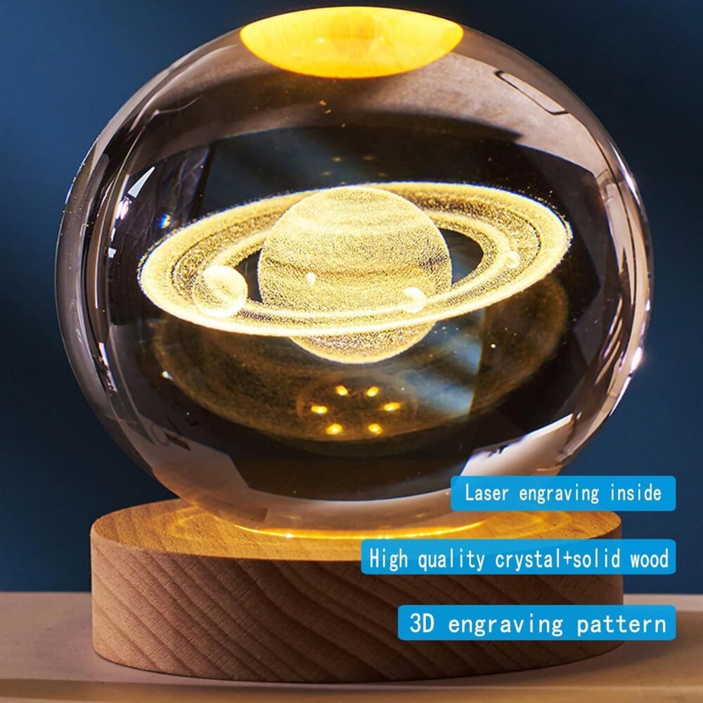 Desidiya 3D Saturn Crystal Ball Night Lamp,Crystal Ball Night Light,USB Table Colorful LED 2.4 Inch Wooden Base Lamp for Home Decoration Birthday Gift for Teens Boys and Girls - Image 3