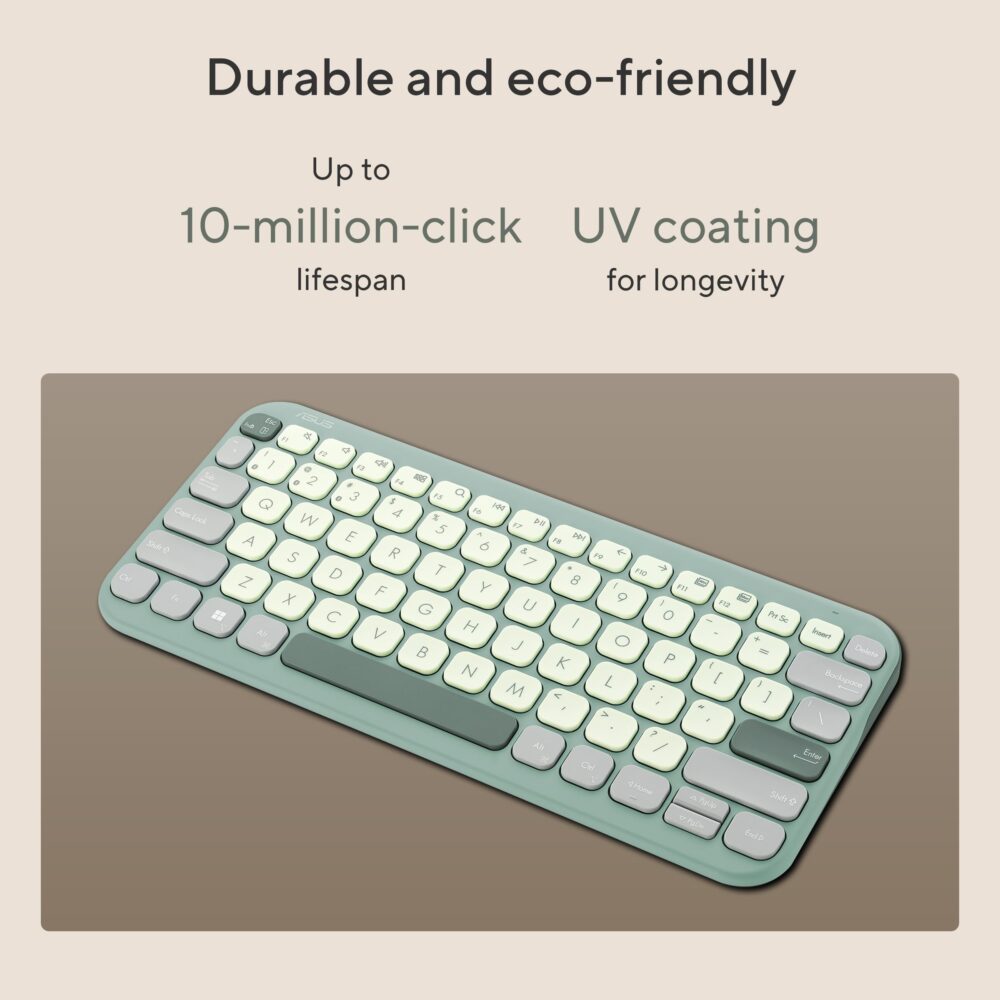 ASUS Marshmallow Kw100 Keyboard, Supports Up to 3 Devices, 1.6Mm Key Travel, Scissor Keys, Compact & Lightweight Keyboard, Bluetooth (Color - Green Tea Latte) - Image 7