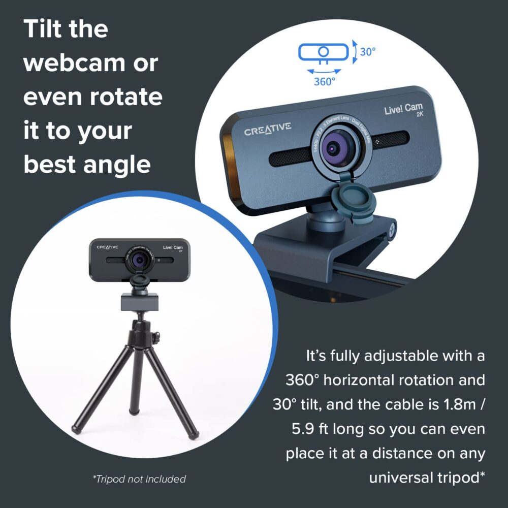 Creative Live! Cam Sync V3 2K Qhd USB Webcam with 4X Digital Zoom (4 Zoom Modes from Wide Angle to Narrow Portrait View), Privacy Lens, 2 Mics, for Pc and Mac - Black - Image 2