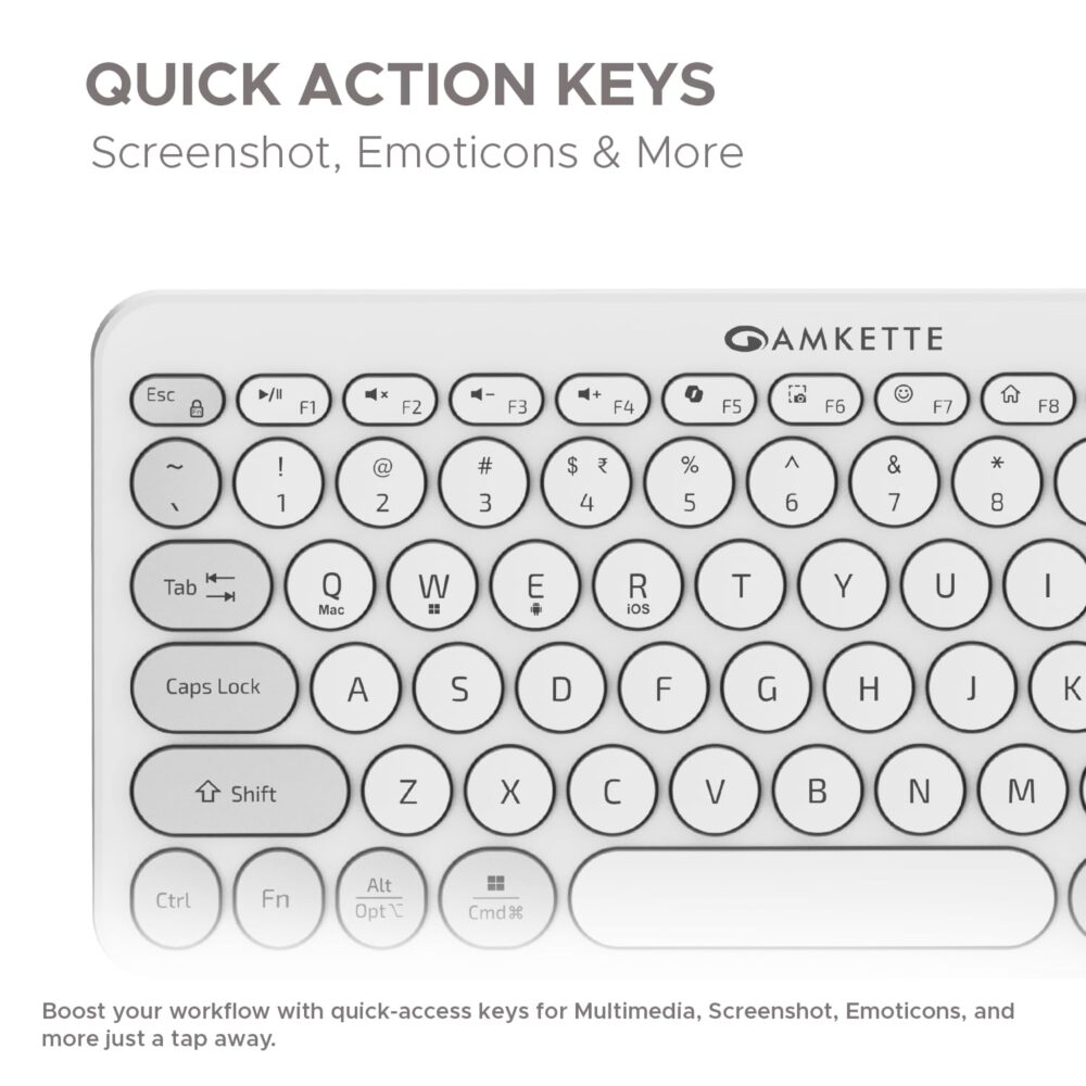 Amkette New and Improved Optimus BT 4 in 1 Multi Device Wireless Keyboard/Bluetooth Keyboard | One Click Device Switching and AI Access for Windows, MacOs, Android and iOS, Dual OS Layout (White) - Image 6