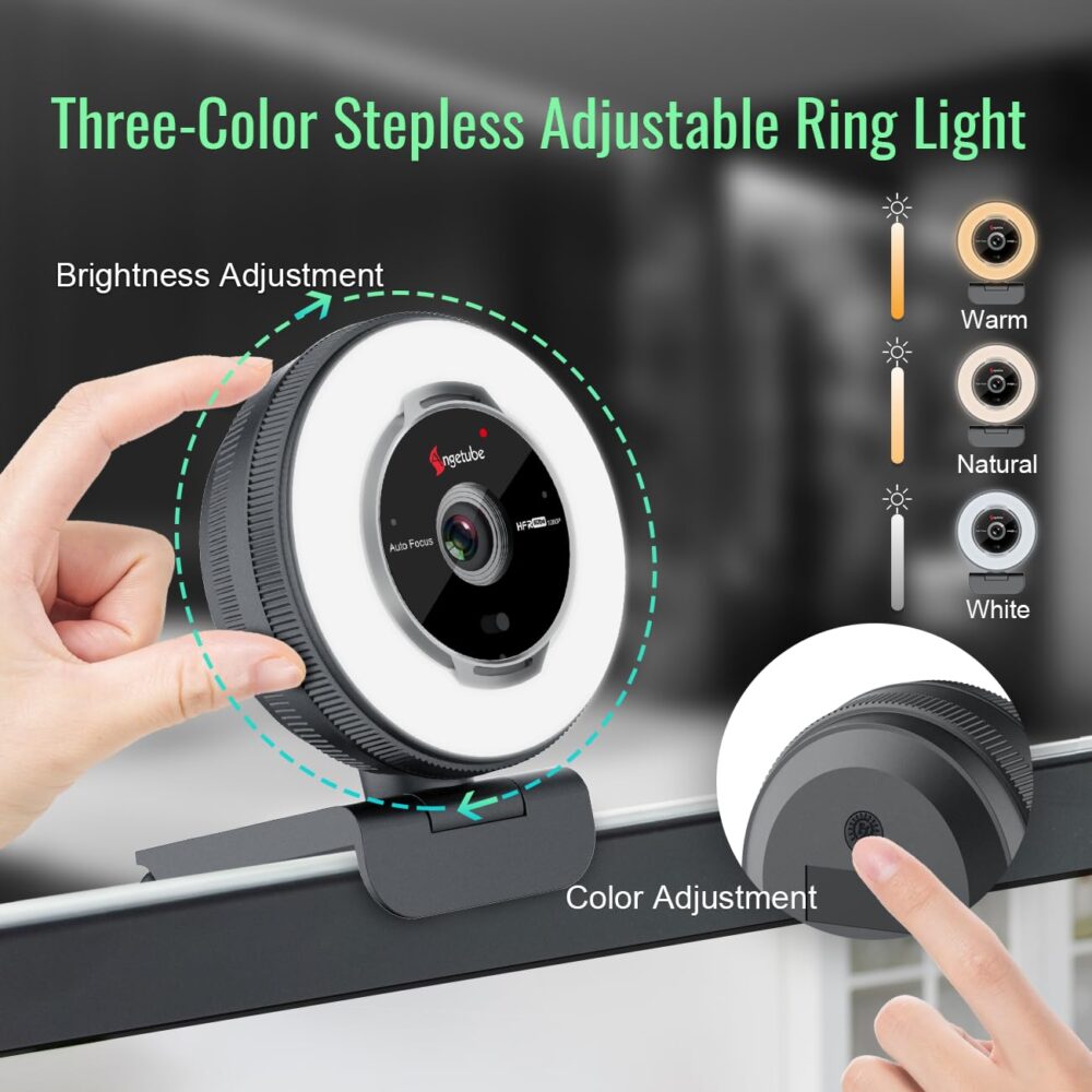 Angetube Streaming Webcam with Microphone: 1080P 60FPS USB Web Cam with Ring Light and Remote Control - HD Web Camera with 5X Digital Zoom Built in Privacy Cover,for PC|Computer|Laptop|Mac|Desktop - Image 7