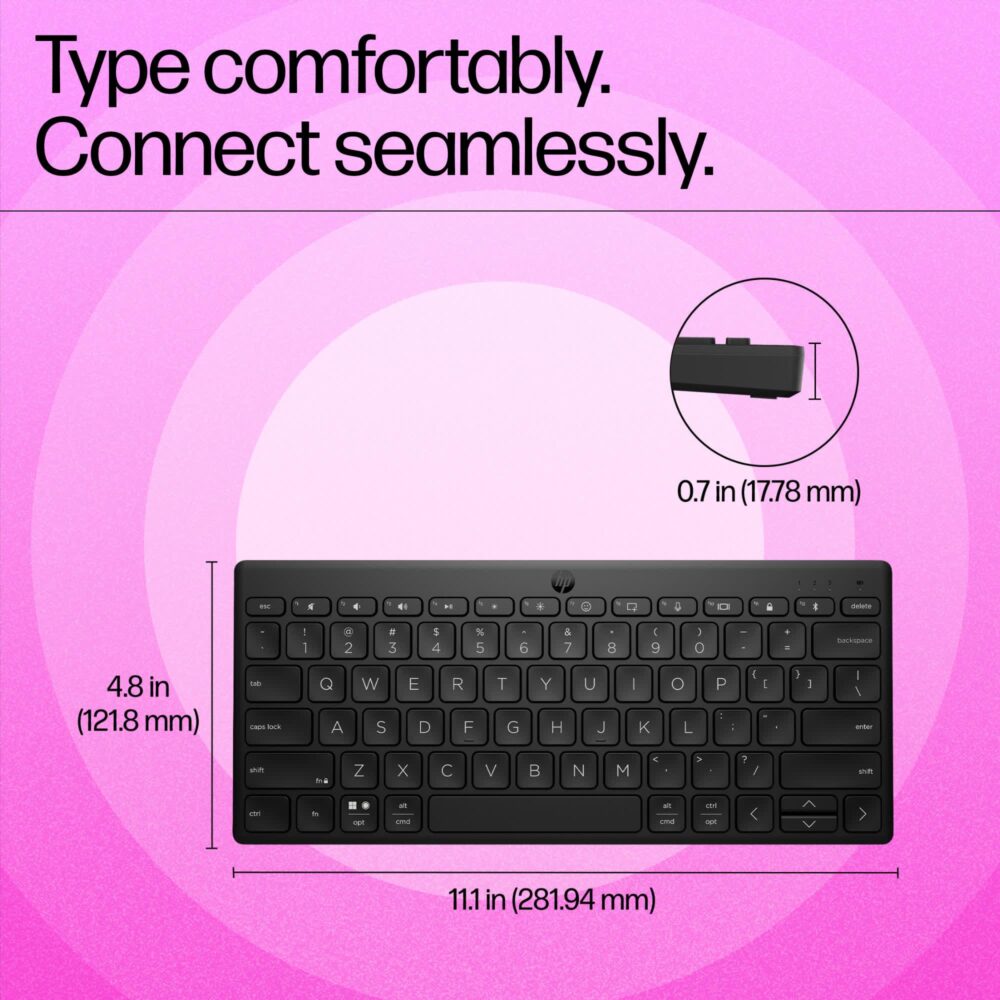 HP 350 Compact Multi-Device Bluetooth Wireless Keyboard; Spill Resistant; Swift Pair; OS Auto-Detection, LED Indicator, Battery Life Up to 24 Months - Image 9