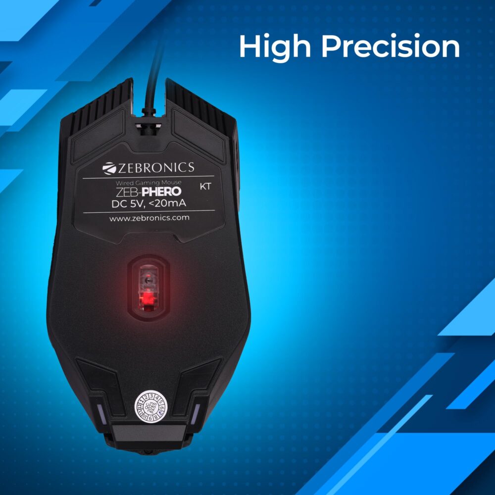 ZEBRONICS PHERO Wired Gaming Mouse with up to 1600 DPI, Rainbow LED Lights, DPI Switch, High Precision, Plug & Play, 4 Buttons - Image 6